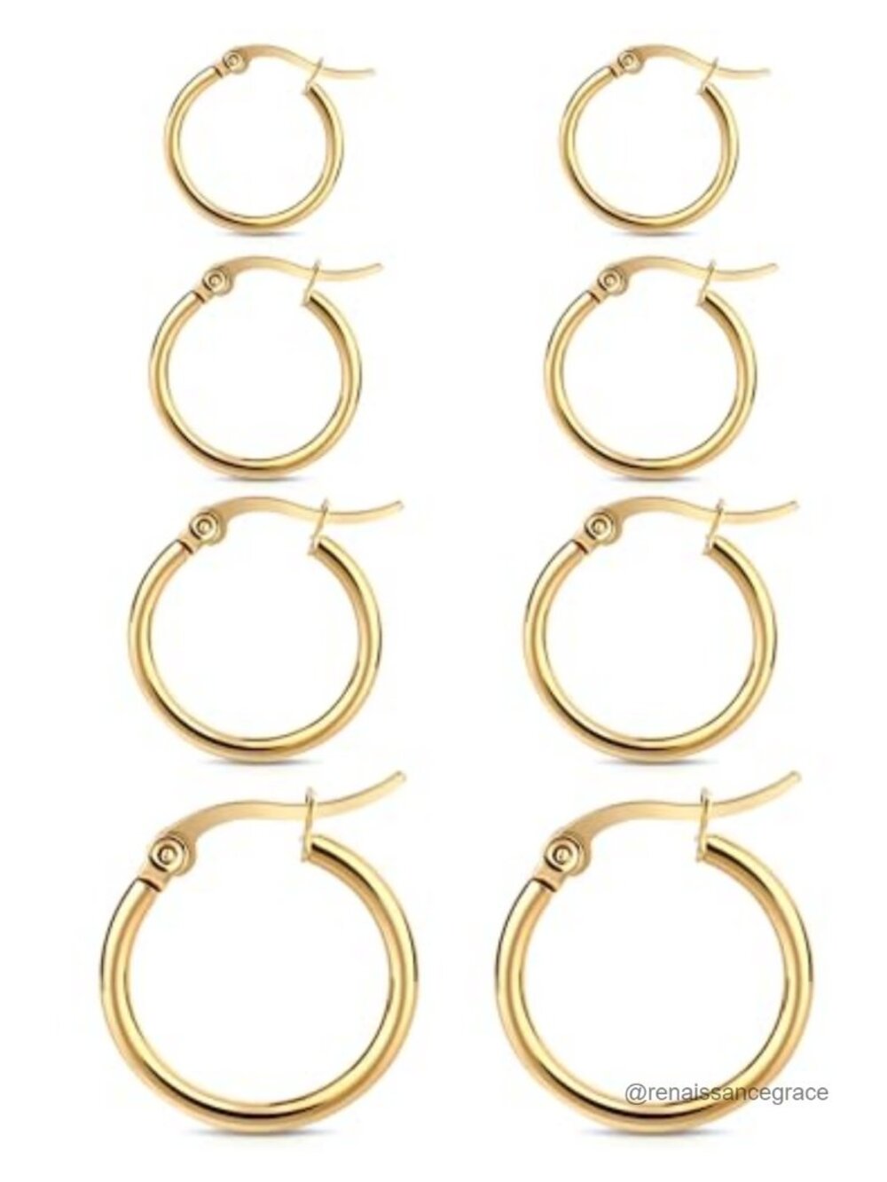 14K Gold Plated Stainless Steel Huggie Hoop Earrings Set 4 Pairs